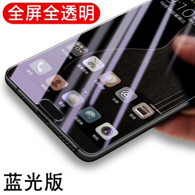 [送手机壳]轻万适用华为mate10pro抗蓝光钢化膜防指纹高清前膜防摔玻璃手机贴膜防紫光保护膜