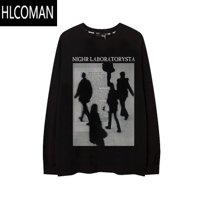 HLCOMAN潮牌美式复古欧美风长袖T恤男高街暗黑oversize宽松卫衣