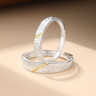 丁达尔效应S999纯银情侣对戒肌理不规则戒指简约时尚百搭指环手饰送女朋友老婆情人节七夕生日礼物