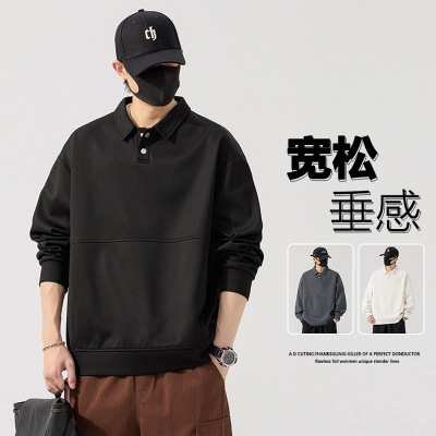 男士春秋新款翻领长袖POLO衫T恤卫衣套头宽松大码打底衫上衣男装
