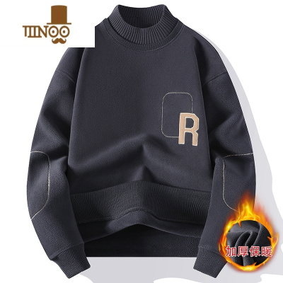 YANXU摇粒绒卫衣男潮ins刺绣半高领宽松百搭双面绒长袖休闲衣服