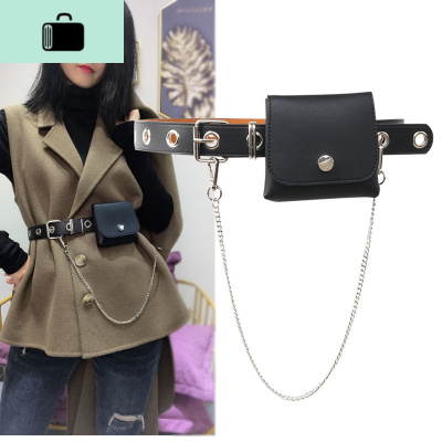 韩国蹦迪凹造型时髦链条带腰包镂空腰带男女通用INS风学生裤腰带NEW LAKE女士单肩包