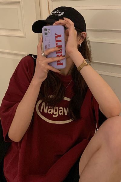 含棉 宽松显瘦中长款字母印花短袖T恤女装夏季新款宽松BF风上衣潮