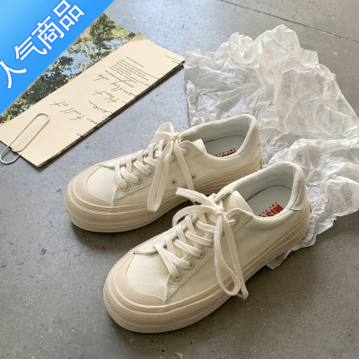 SUNTEK厚底奶油帆布鞋女鞋2023夏季新款可爱日系大头鞋女百搭小白鞋