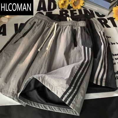 HLCOMAN速干短裤男士夏季薄款美式复古大码冰丝裤子休闲运动条纹五分中裤