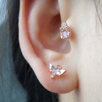 韩国进口天使翅膀 雪人甜美小巧ins风耳骨钉耳屏钛钢粗杆螺丝拧堵送女朋友老婆情人节七夕生日礼物