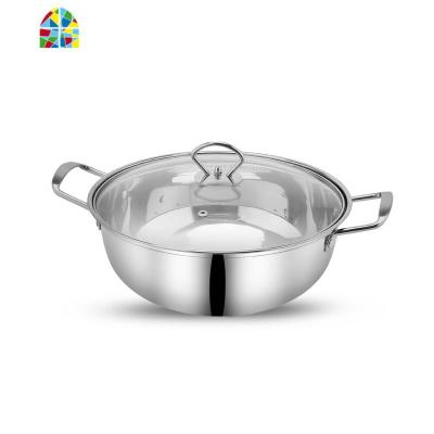 加厚304不锈钢锅火锅双耳汤锅平底不粘煮锅大容量家用电磁炉锅具 FENGHOU 304钢复底款28cm(2-4人)