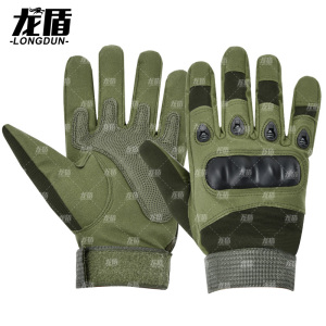 龙盾 战术全指手套男士格斗拳击户外骑行机车摩托运动健身露指军绿色