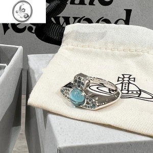 JiMiVivienne西太后水蓝土星玻璃珠戒指女小众设计高级感可转动食指戒 美版7号