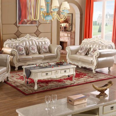 欧式真皮沙发123组合简欧客厅小户型组合美式皮质三人位整装家具