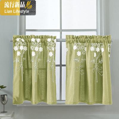 小窗帘短窗迷你短款装饰帘卧室绣花半帘遮光小窗户帘布橱柜遮挡布 三维工匠