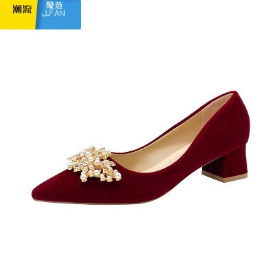 聚范秋季婚鞋女粗跟2024新款新娘中式红色加绒秀禾婚纱两穿高跟不累脚