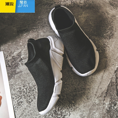 聚范弹力袜子鞋情侣新款一男一女韩潮2024夏季飞织运动鞋百搭透气男鞋