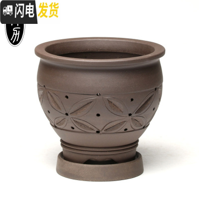 三维工匠宜兴紫砂花盆春兰花盆花卉绿植园艺微景观盆景盆栽镂空洋兰盆 洋兰镂空-黑色加托 大花盆容器