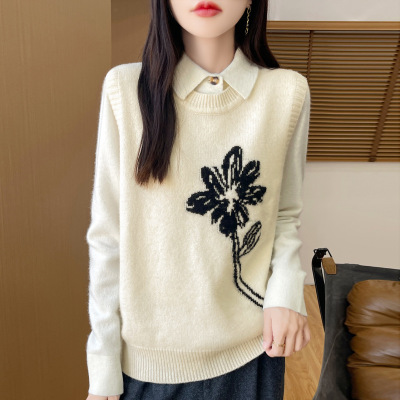 春秋新款圆领提花设计感小众坎肩针织马甲韩系简约百搭背心女