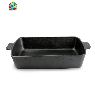 厨师专用铸铁无涂层平底煎锅牛排烤肉饭店用烤鱼长方形锅木盖 FENGHOU 外红内白珐琅长方形盘 38cm