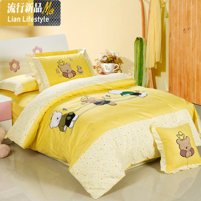 棉卡通儿童四件套床上用品双人棉被套床单男孩女孩单人三件套 三维工匠