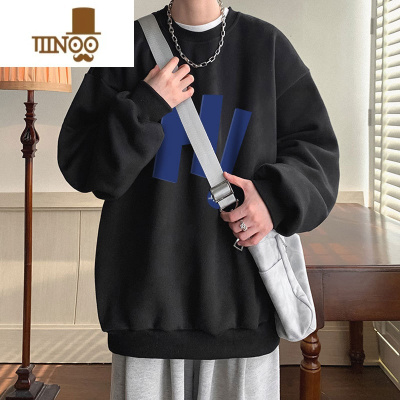 YANXU宽松潮牌卫衣男士款2023大码古着vintage圆领无帽上衣A