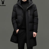 花花公子品牌新款连帽长款鸭绒男士羽绒服加厚时尚都市北方户外保暖外套男