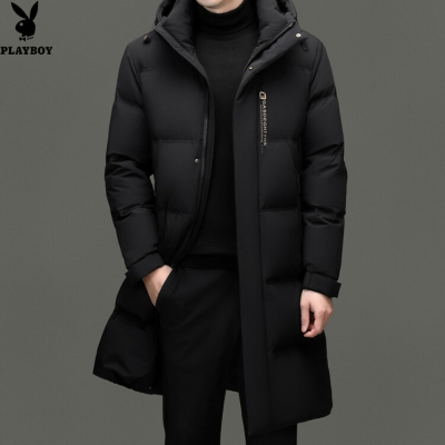 花花公子品牌新款连帽长款鸭绒男士羽绒服加厚时尚都市北方户外保暖外套男