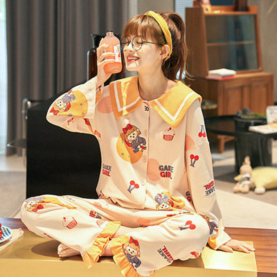 南极人睡衣女士长袖夏季套装薄款春秋韩版休闲套头大码人造棉家居