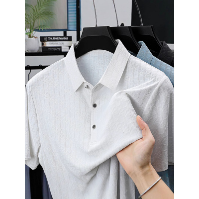 2025新款冰丝Polo衫男夏季薄款提花短袖T恤中年商务休闲半袖衣翻