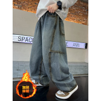 男童加绒牛仔裤冬季新款秋冬款阔腿裤子中大童儿童加厚男孩潮