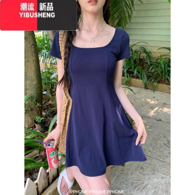 YIBUSHENG自制~露思小A裙 带胸垫背心连衣裙显瘦收腰短袖连衣裙短裙
