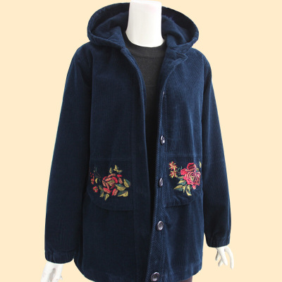 迪鲁奥(DILUAO)2021中老年人秋冬外套大码宽松茄克灯笼袖上衣奶奶装灯芯绒外套