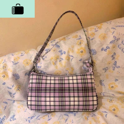 brandy紫色格子法棍包复古腋下包单肩斜跨小红书同款百搭女包2020NEW LAKE女士单肩包