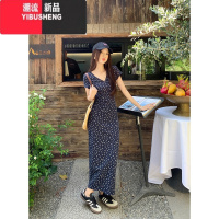 YIBUSHENG法式复古碎花V领短袖连衣裙女季辣妹气质收腰显瘦包臀裙长裙子