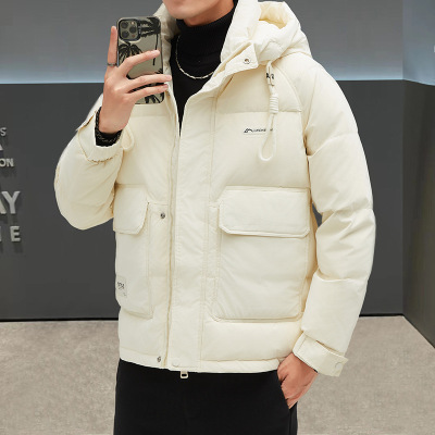 羽绒服男冬季新款户外抗寒保暖纯色连帽时尚面包服加厚百搭外套男