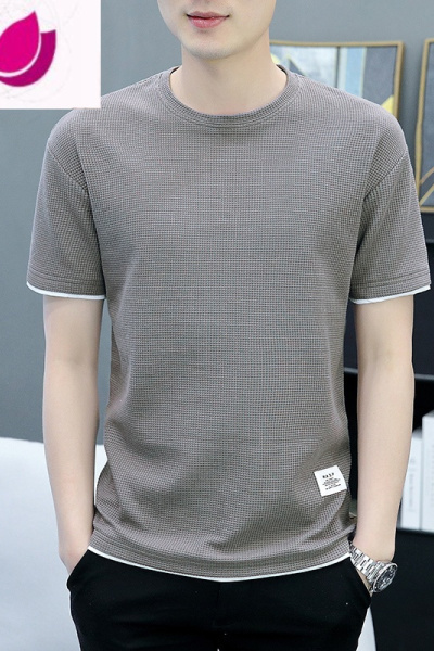 七斓短袖t恤男夏装日系简约纯色休闲体恤宽松潮流修身华夫格衣服夏季
