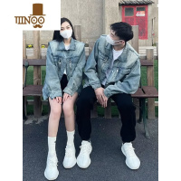 YANXU秋季美式高街水洗复古牛仔夹克男网红拉链垫肩设计感情侣百搭外套