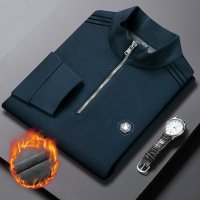 冬季新款加绒长袖t恤男士时尚休闲半拉链立领卫衣男款打底