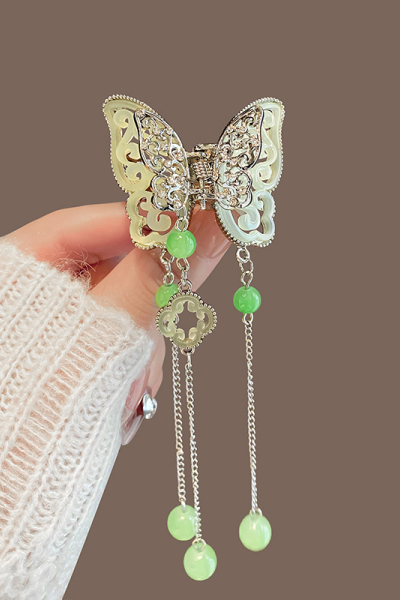 国风祥云蝴蝶流苏抓夹女高级感2024新款后脑勺半扎发夹旗袍头饰送女朋友老婆情人节七夕生日礼物