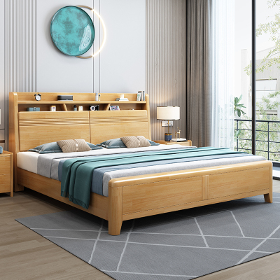 欧梵森 床 橡胶木双人床日式实木床1.5米主卧床1.8米小户型家用夜灯储物床现代简约轻奢北欧卧室组合婚床套装卧室家具