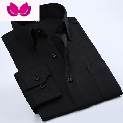 七斓春季商务衬衫男长袖青年职业工装正装纯黑色衬衣男西装寸衫打底衫
