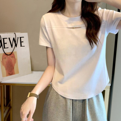 镂空短袖T恤女2025夏季新款显瘦辣妹设计感学生修身打底上衣ins潮