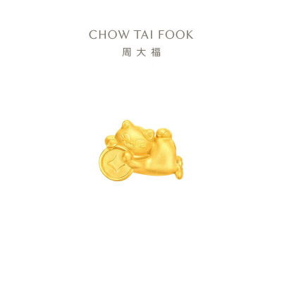 周大福财源滚滚 招财猫 足金黄金转运珠配绳男女同款 EOR1336