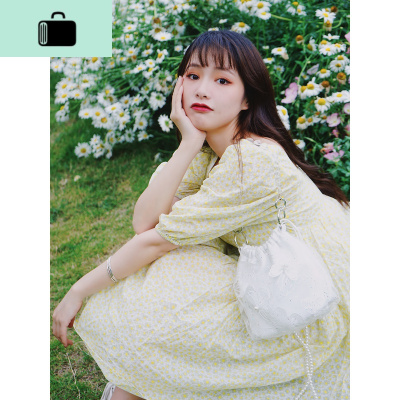 温柔仙女网纱蝴蝶水桶包包女斜挎珍珠链条单肩手提少女包NEW LAKE女斜挎包