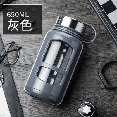 家柏饰(CORATED)超大容量玻璃杯家用便携水杯男士带盖过滤茶水分离泡茶杯子1000ml 灰色650ml