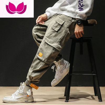 七斓日系多袋机能工装裤男潮牌胖子大码束脚裤子痞帅宽松直筒休闲长裤