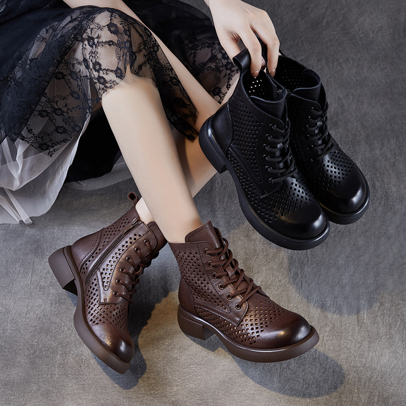 头层牛皮镂空马丁靴女夏季新款透气凉靴真皮洞洞靴显瘦廋靴子