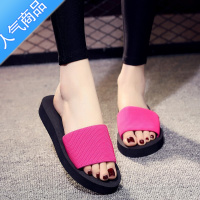 SUNTEK拖鞋女夏泡沫凉拖鞋高跟厚底滑一字拖时尚外穿条纹韩版沙滩鞋百搭