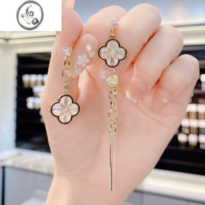 JiMi仙气不对称四叶草流苏耳环女2023新款银银高级感轻奢韩国网红