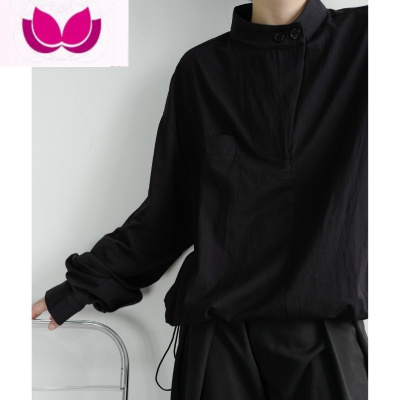 七斓发型师套头衬衫男夏季坠感潮流宽松高级感痞帅设计感长袖韩式衬衣