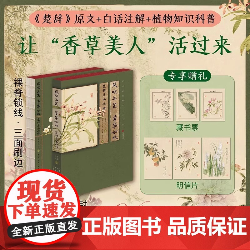 风吹兰芷芳华如故:楚辞草木画谱[裸脊锁线三面刷边 彭晓英陈湘主编,马溆阳胡璇何飞鸿许若炜绘 中国古典浪漫主义文学古典诗词