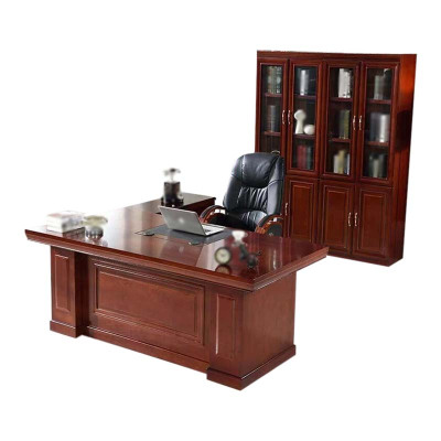鑫升顺老板桌大班台总裁桌椅组合贴实木皮办公桌简约单人主管经理桌1.6米整套+椅子+四门书柜