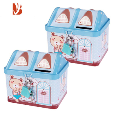 三维工匠密码锁儿童存钱罐防摔卡通抖音创意储蓄罐生日储钱罐男孩女孩网红 S23小房子[蓝色+蓝色]一对